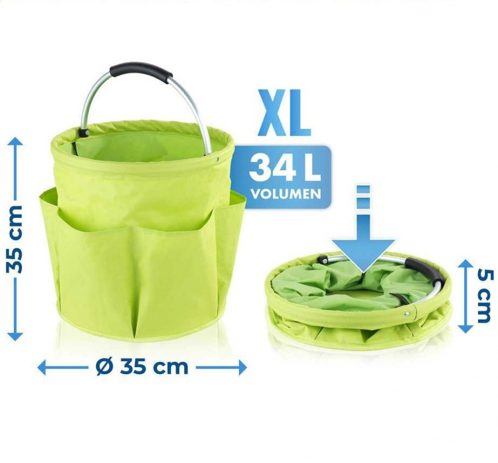 Round Basket with pockets, Super light, UNIVERSAL CADDY XL, Ø 35 x H 35 cm, Lime green in the group Storage / Storage room and garage / Baskets and buckets at SmartaSaker.se (42480)