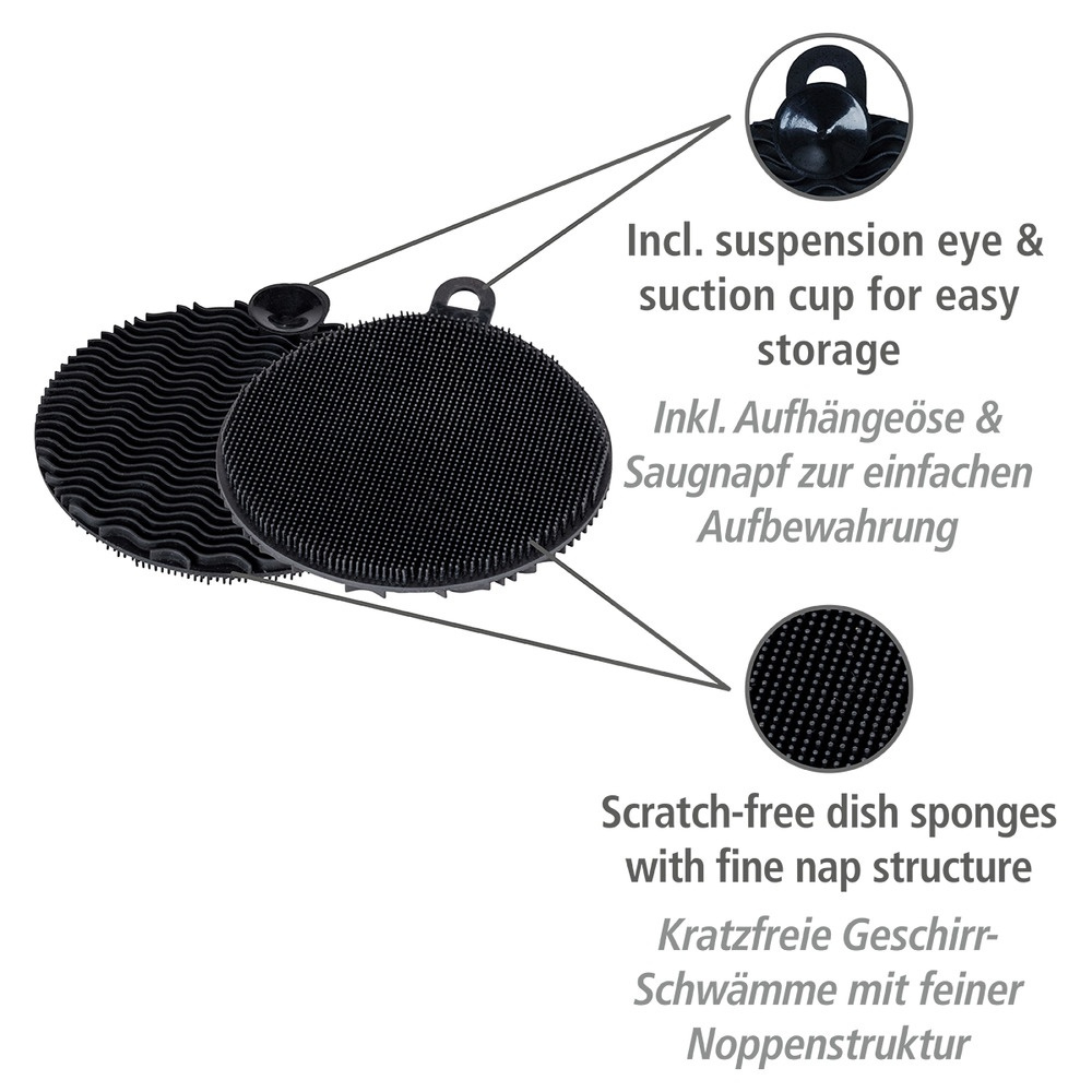 Silicone Sponges, Soft, Set of 2, SPÜL-SCHWAM, Ø 12, Black in the group Storage / Kitchen storage / Dish racks and sink accessories at SmartaSaker.se (42496)