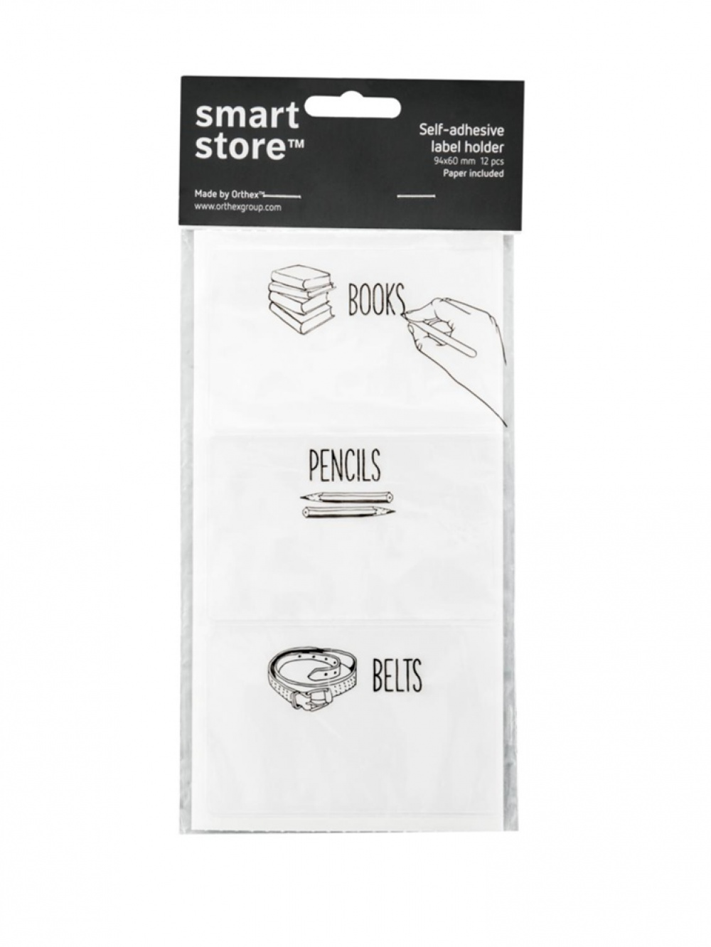 Self-adhesive pockets for labels, 12 pcs, SMARTSTORE, 9,4 x 6 cm, Clear / White in the group Storage / Magnets and adhesives / Signs and labels at SmartaSaker.se (42507)