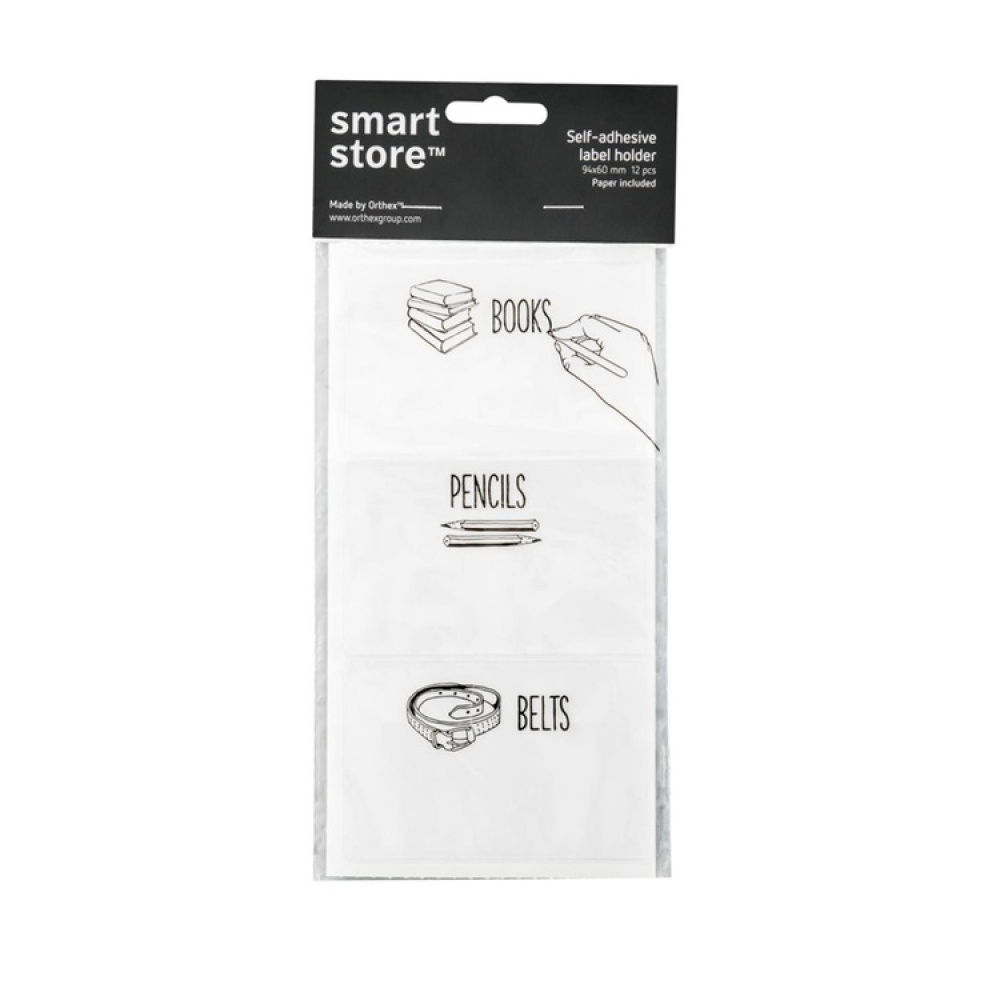 Self-adhesive pockets for labels, 12 pcs, SMARTSTORE, 9,4 x 6 cm, Clear / White in the group Storage / Magnets and adhesives / Signs and labels at SmartaSaker.se (42507)
