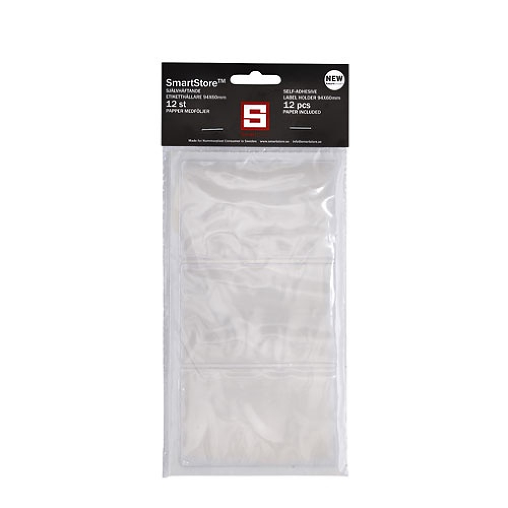 Self-adhesive pockets for labels, 12 pcs, SMARTSTORE, 9,4 x 6 cm, Clear / White in the group Storage / Magnets and adhesives / Signs and labels at SmartaSaker.se (42507)