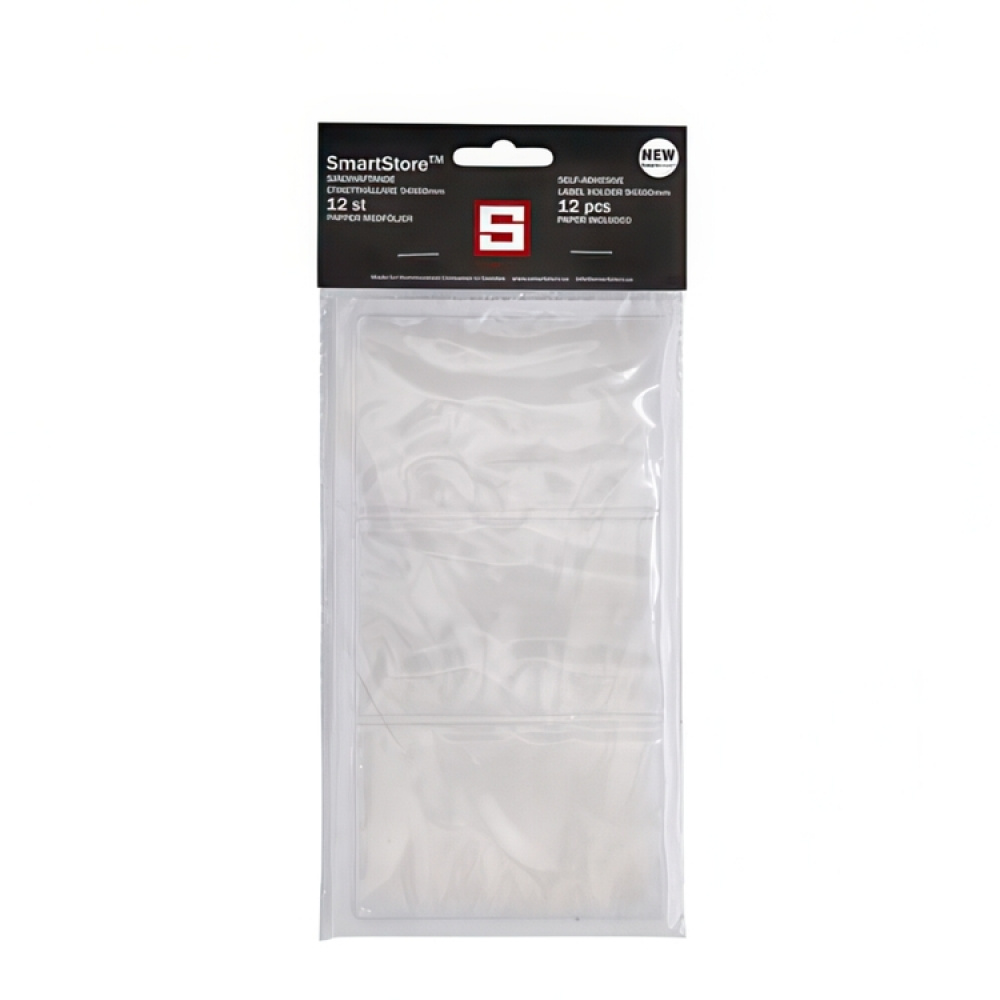 Self-adhesive pockets for labels, 12 pcs, SMARTSTORE, 9,4 x 6 cm, Clear / White in the group Storage / Magnets and adhesives / Signs and labels at SmartaSaker.se (42507)