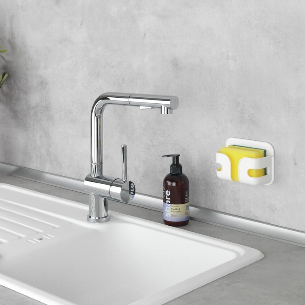 Self-adhesive holder for dish sponge, SOYO, 12 x 6 x H 9 cm, White in the group Storage / Kitchen storage / Dish racks and sink accessories at SmartaSaker.se (42513)