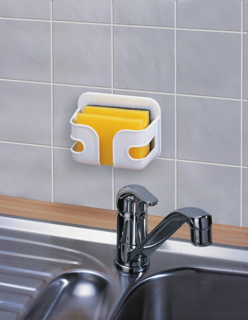 Self-adhesive holder for dish sponge, SOYO, 12 x 6 x H 9 cm, White in the group Storage / Kitchen storage / Dish racks and sink accessories at SmartaSaker.se (42513)