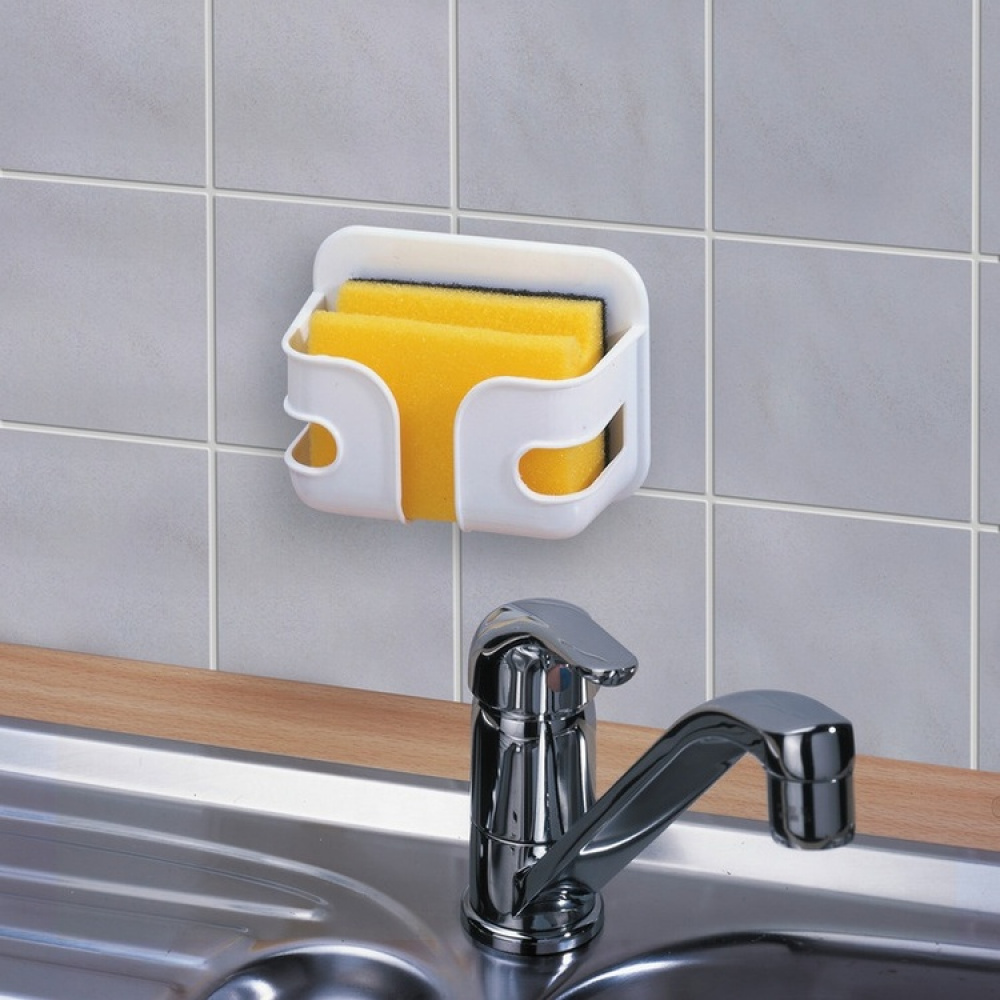 Self-adhesive holder for dish sponge, SOYO, 12 x 6 x H 9 cm, White in the group Storage / Kitchen storage / Dish racks and sink accessories at SmartaSaker.se (42513)