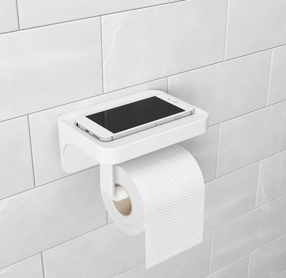 Holder for toilet paper, with shelf, Self-adhesive, UMBRA FLEX, White in the group Storage / Bathroom storage at SmartaSaker.se (42516)