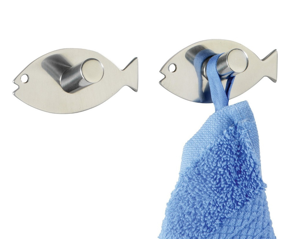Self-adhesive metallic hooks, Set of 2, FISH, 6,5 x H3,2 cm, Stainless steel in the group Storage / Bathroom storage at SmartaSaker.se (42523)