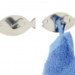 Self-adhesive metallic hooks, Set of 2, FISH, 6,5 x H3,2 cm, Stainless steel