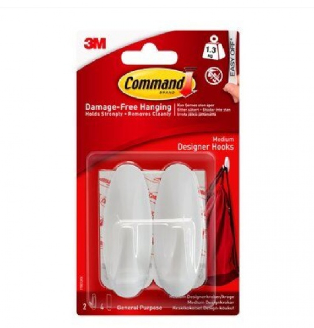 Self-adhesive hooks, Removable, Set of 2, COMMAND MEDIUM, 2,9 x H 7,9 cm, White in the group Storage / Magnets and adhesives / Self-adhesive hooks at SmartaSaker.se (42526)