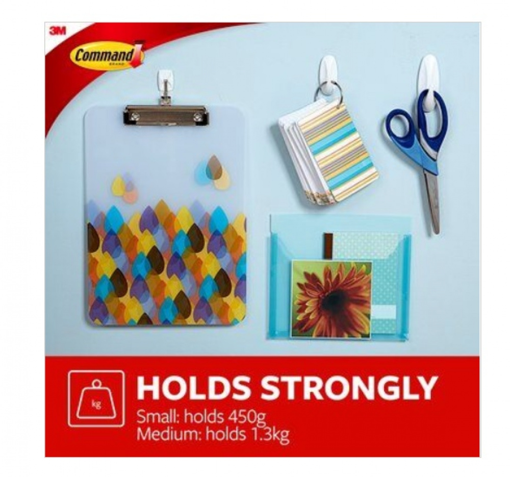 Self-adhesive hooks, Removable, Set of 2, COMMAND MEDIUM, 2,9 x H 7,9 cm, White in the group Storage / Magnets and adhesives / Self-adhesive hooks at SmartaSaker.se (42526)