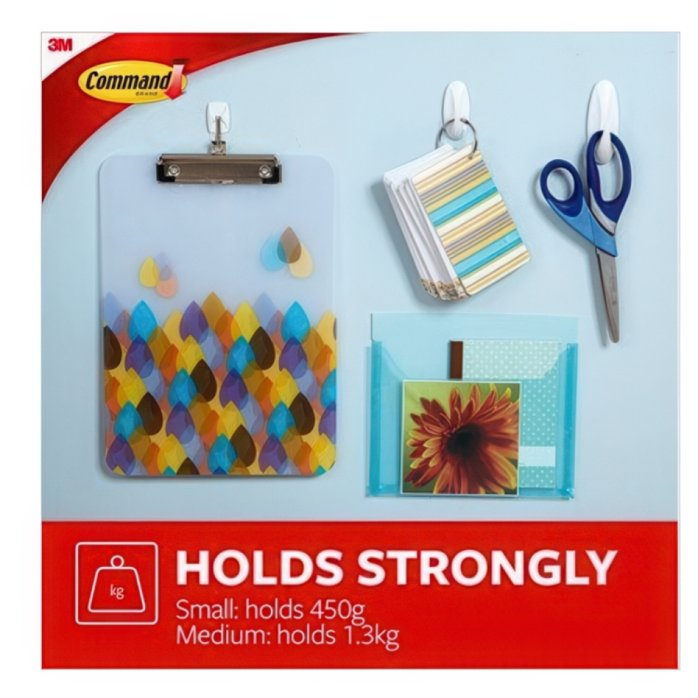 Self-adhesive hooks, Removable, Set of 2, COMMAND MEDIUM, 2,9 x H 7,9 cm, White in the group Storage / Magnets and adhesives / Self-adhesive hooks at SmartaSaker.se (42526)