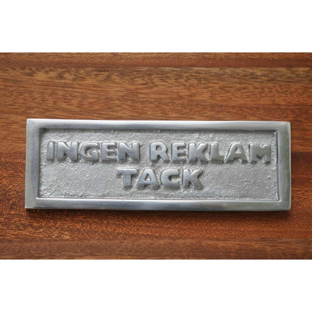 Sign, INGEN REKLAM TACK, 13 x H 4,5 cm, Aluminium in the group Storage / Magnets and adhesives / Signs and labels at SmartaSaker.se (42616)