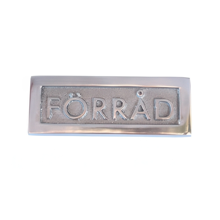 Sign with frame, FÖRRÅD, 8,5 x H 3 cm, Exmez, Sand-cast aluminum in the group Storage / Magnets and adhesives / Signs and labels at SmartaSaker.se (42622)