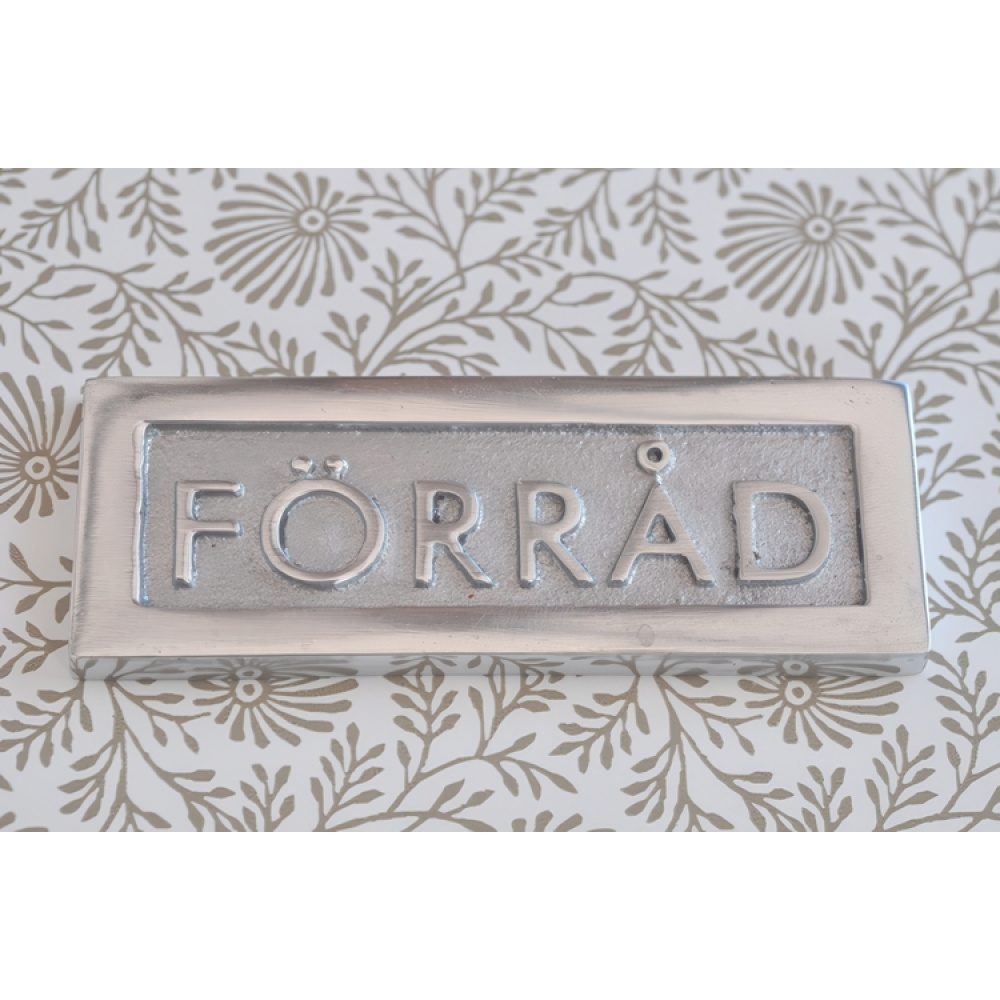 Sign with frame, FÖRRÅD, 8,5 x H 3 cm, Exmez, Sand-cast aluminum in the group Storage / Magnets and adhesives / Signs and labels at SmartaSaker.se (42622)