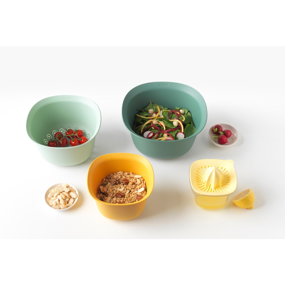 Bowl Set, 4 parts, BRABANTIA MIXING BOWL SET, 25 x 25 x H 14 cm, Green / Yellow in the group Storage / Kitchen storage at SmartaSaker.se (42640)