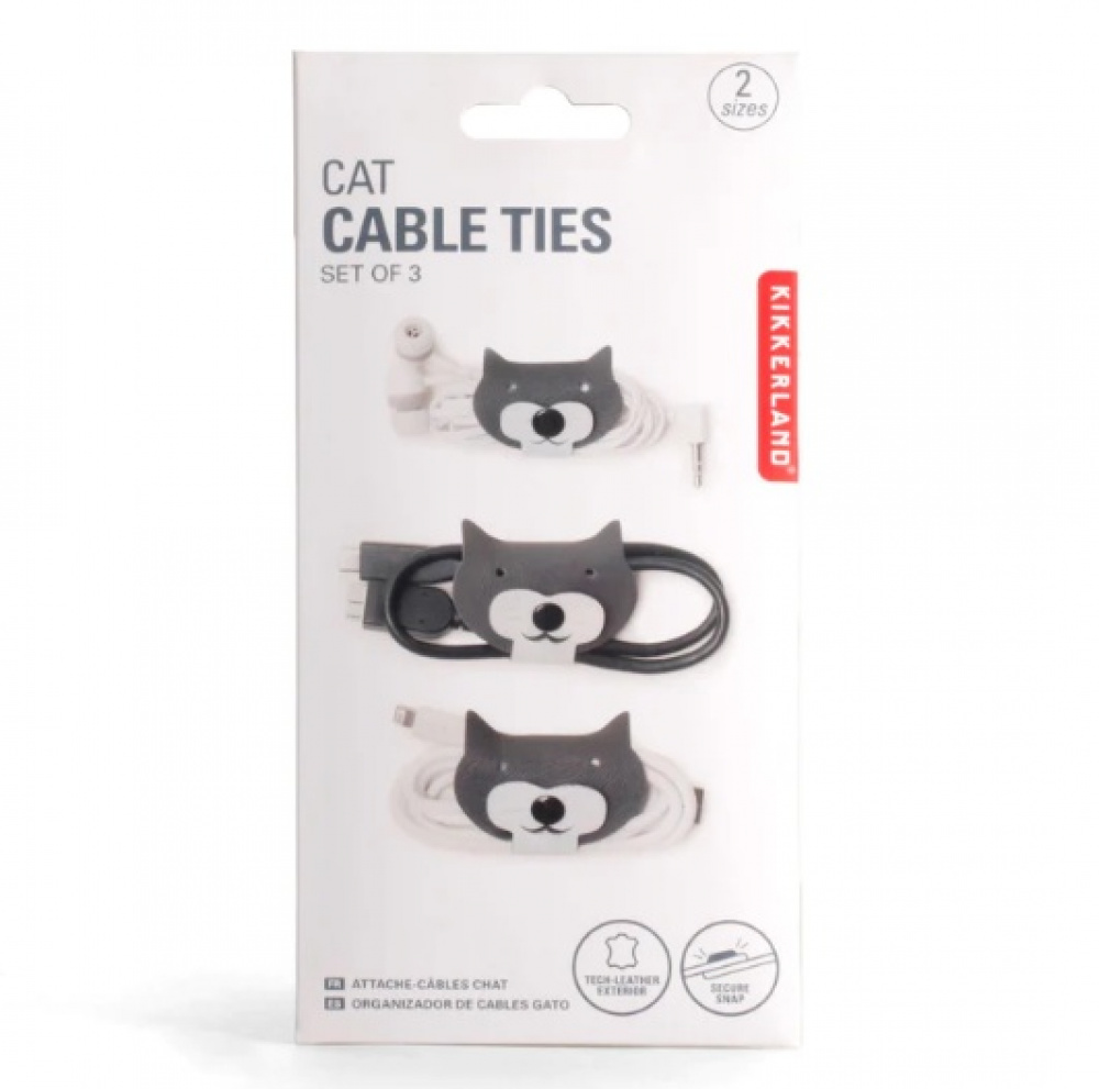 Cord wraps, set of 3, CAT CABLE TIES, Kikkerland, Dark Grey in the group Storage / Office supplies at SmartaSaker.se (42646)