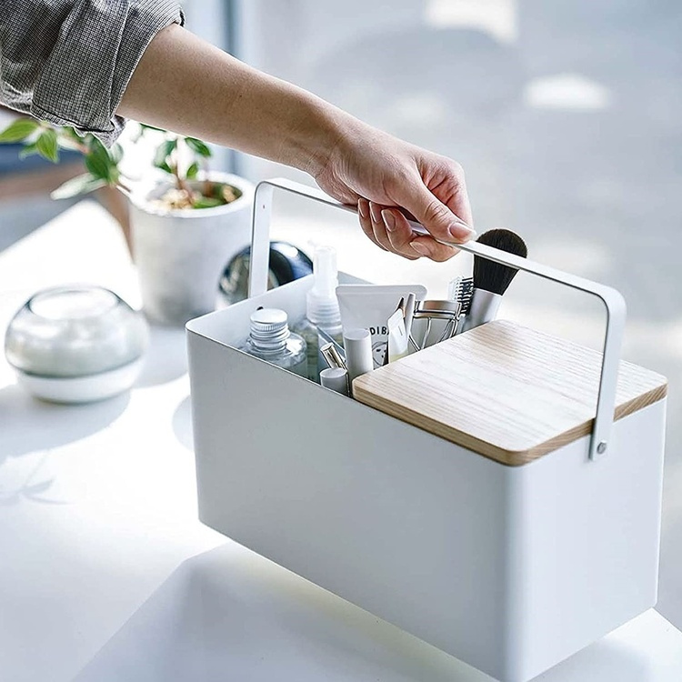 Cosmetic organizer with mirror, TOWER MAKE UP BOX, Yamazaki, White / Nature in the group Storage / Bathroom storage / Makeup storage at SmartaSaker.se (42655)