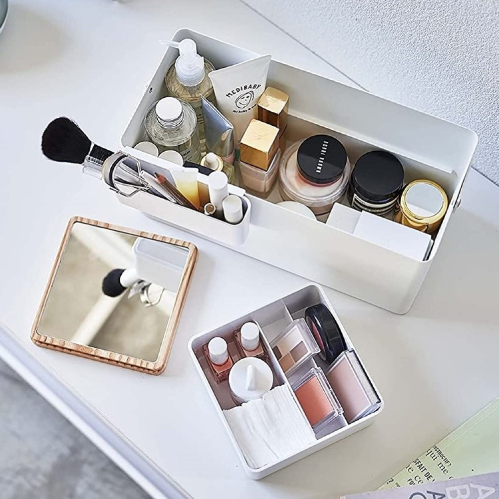 Cosmetic organizer with mirror, TOWER MAKE UP BOX, Yamazaki, White / Nature in the group Storage / Bathroom storage / Makeup storage at SmartaSaker.se (42655)