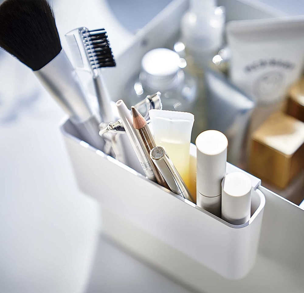 Cosmetic organizer with mirror, TOWER MAKE UP BOX, Yamazaki, White / Nature in the group Storage / Bathroom storage / Makeup storage at SmartaSaker.se (42655)