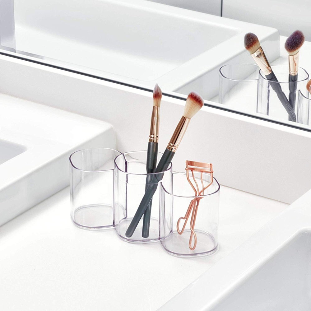 Make-up caddy with 3 compartments, COSMETIC TRIO CUP, Clear in the group Storage / Bathroom storage / Makeup storage at SmartaSaker.se (42657)