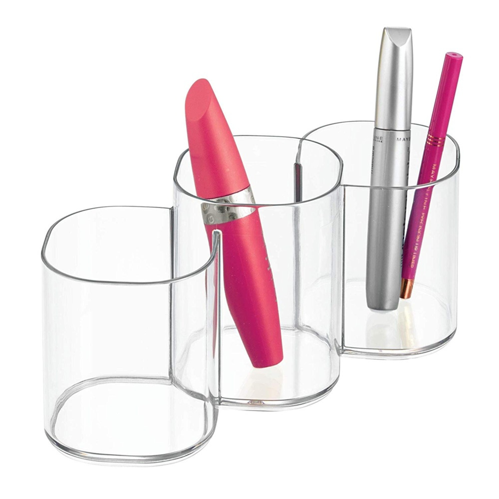 Make-up caddy with 3 compartments, COSMETIC TRIO CUP, Clear in the group Storage / Bathroom storage / Makeup storage at SmartaSaker.se (42657)