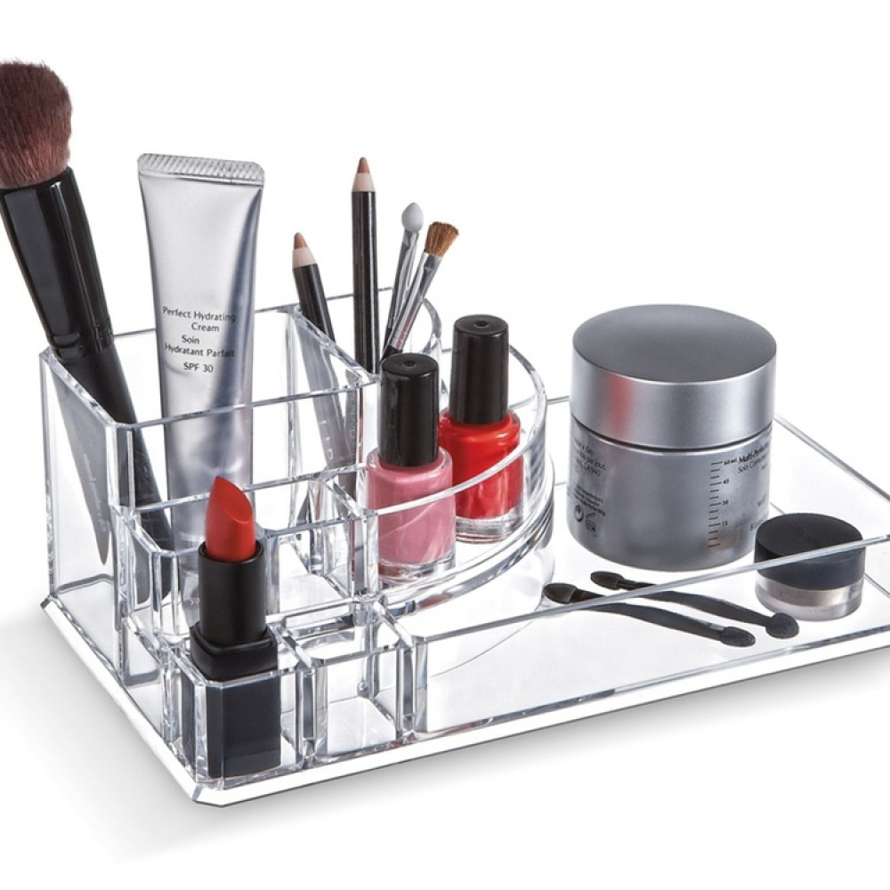 Make up organizer with tray, LIVING, 22,3 x 12,7 x H 8 cm, Clear acrylic in the group Storage / Bathroom storage / Makeup storage at SmartaSaker.se (42673)