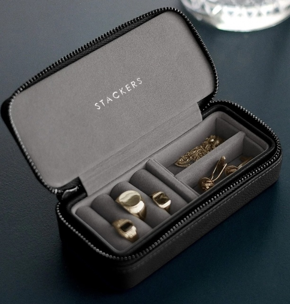 Travel Jewellery Box, STACKERS, 7 x 16 x H 4,2 cm, Pebble Black in the group Storage / Travel storage / Travel jewelry storage at SmartaSaker.se (42697)