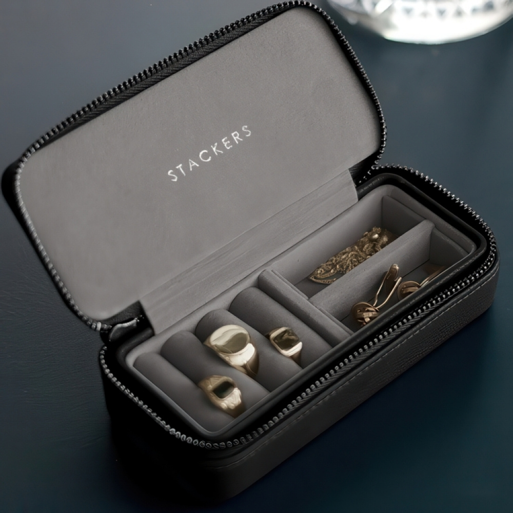Travel Jewellery Box, STACKERS, 7 x 16 x H 4,2 cm, Pebble Black in the group Storage / Travel storage / Travel jewelry storage at SmartaSaker.se (42697)