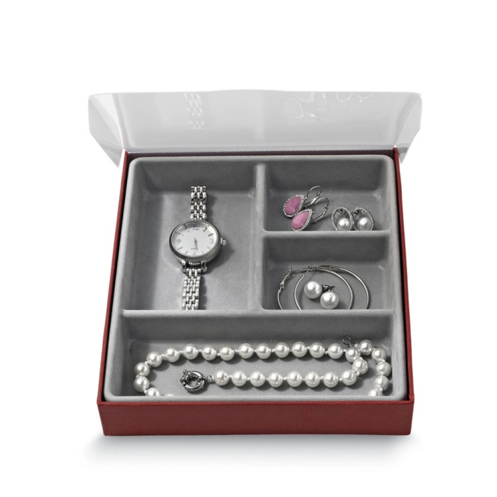 Jewelry box, BIJOUX QUATRE, 21,5 x 18,5 x H3,5 cm, Burgundy in the group Storage / Bathroom storage / Makeup storage at SmartaSaker.se (42699)