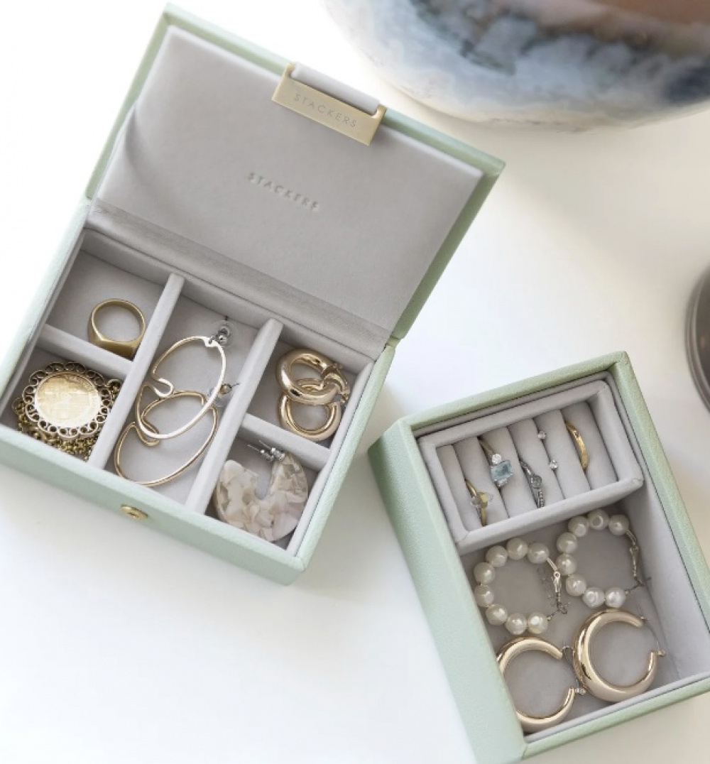 Jewellery Box, 2 layer, MICRO STACKERS, 12,5 x 9 x H 9 cm, Sage Green in the group Storage / Bathroom storage / Makeup storage at SmartaSaker.se (42703)