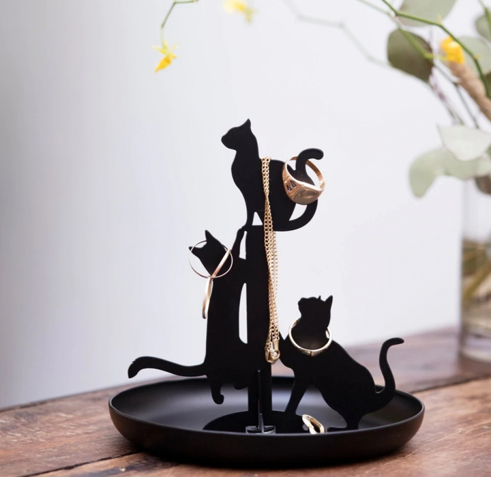 Jewelry tree with tray, BLACK CATS, Kikkerland, Black in the group Storage / Bedroom storage / Jewelry storage at SmartaSaker.se (42716)