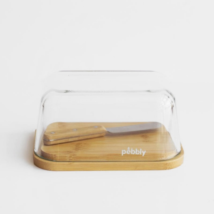 Butter Dish, Bamboo and Glass PEBBLY BEURRIER, 16,5 x 12 x H 8,5 cm, Clear / Nature in the group Storage / Kitchen storage / Fridge storage at SmartaSaker.se (42718)