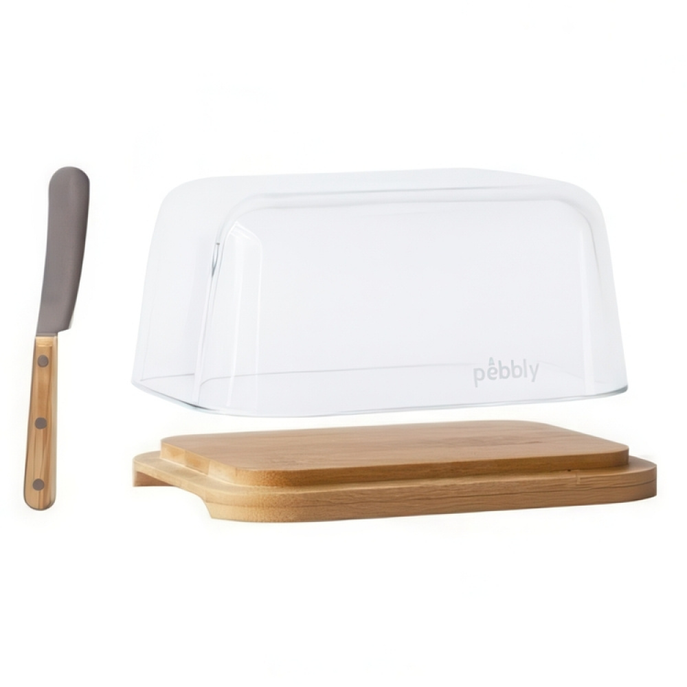 Butter Dish, Bamboo and Glass PEBBLY BEURRIER, 16,5 x 12 x H 8,5 cm, Clear / Nature in the group Storage / Kitchen storage / Fridge storage at SmartaSaker.se (42718)