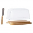 Butter Dish, Bamboo and Glass PEBBLY BEURRIER, 16,5 x 12 x H 8,5 cm, Clear / Nature