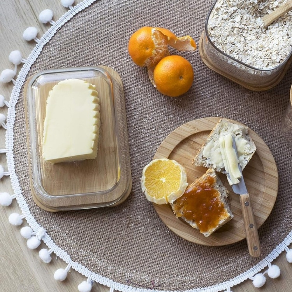 Butter Dish, Bamboo and Glass PEBBLY BEURRIER, 16,5 x 12 x H 8,5 cm, Clear / Nature in the group Storage / Kitchen storage / Fridge storage at SmartaSaker.se (42718)