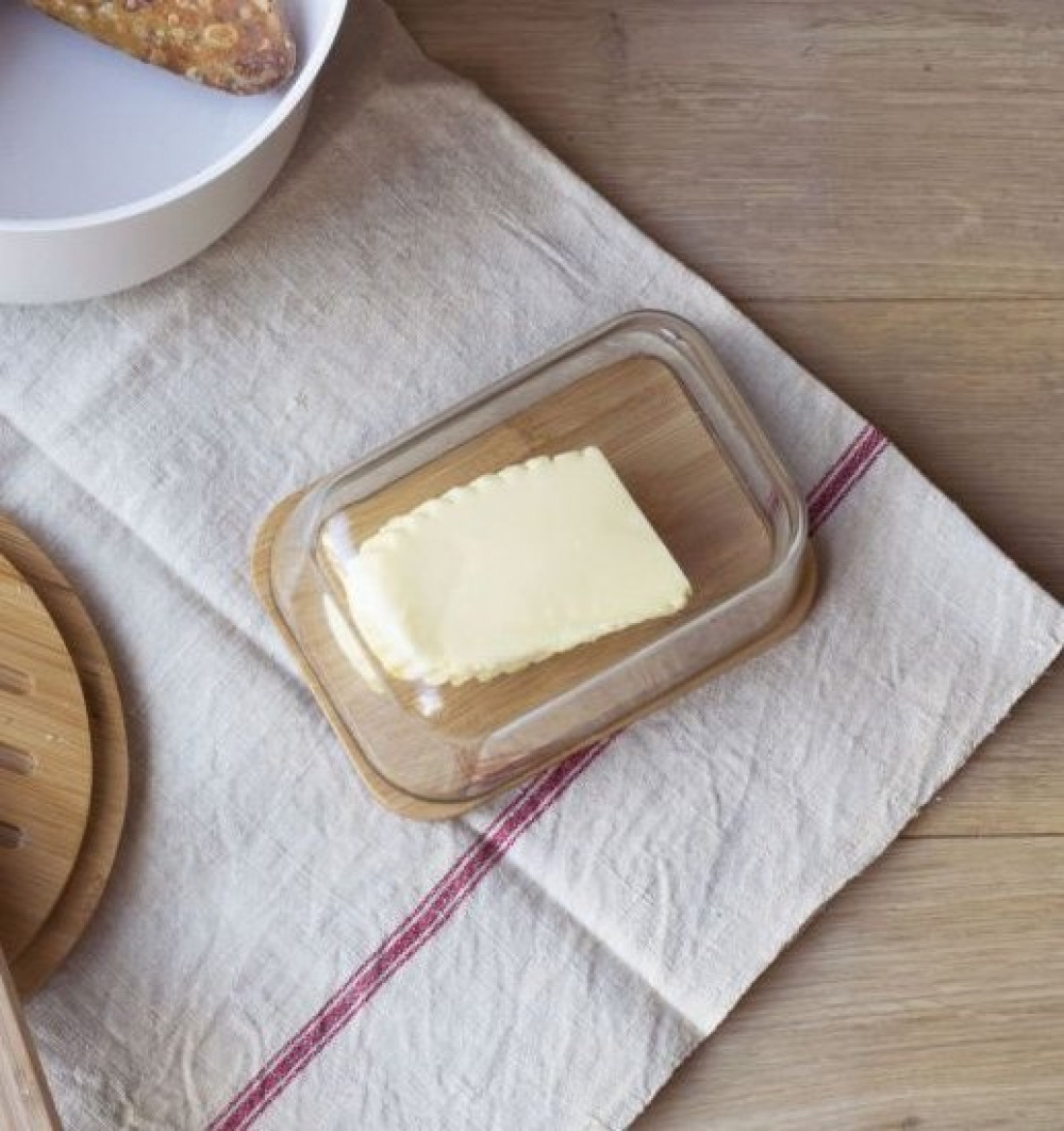 Butter Dish, Bamboo and Glass PEBBLY BEURRIER, 16,5 x 12 x H 8,5 cm, Clear / Nature in the group Storage / Kitchen storage / Fridge storage at SmartaSaker.se (42718)