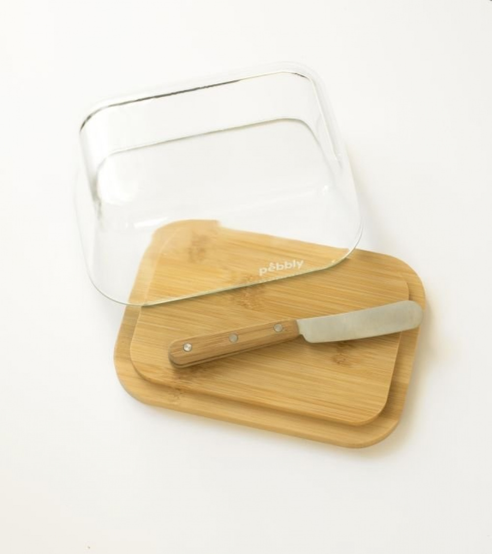 Butter Dish, Bamboo and Glass PEBBLY BEURRIER, 16,5 x 12 x H 8,5 cm, Clear / Nature in the group Storage / Kitchen storage / Fridge storage at SmartaSaker.se (42718)