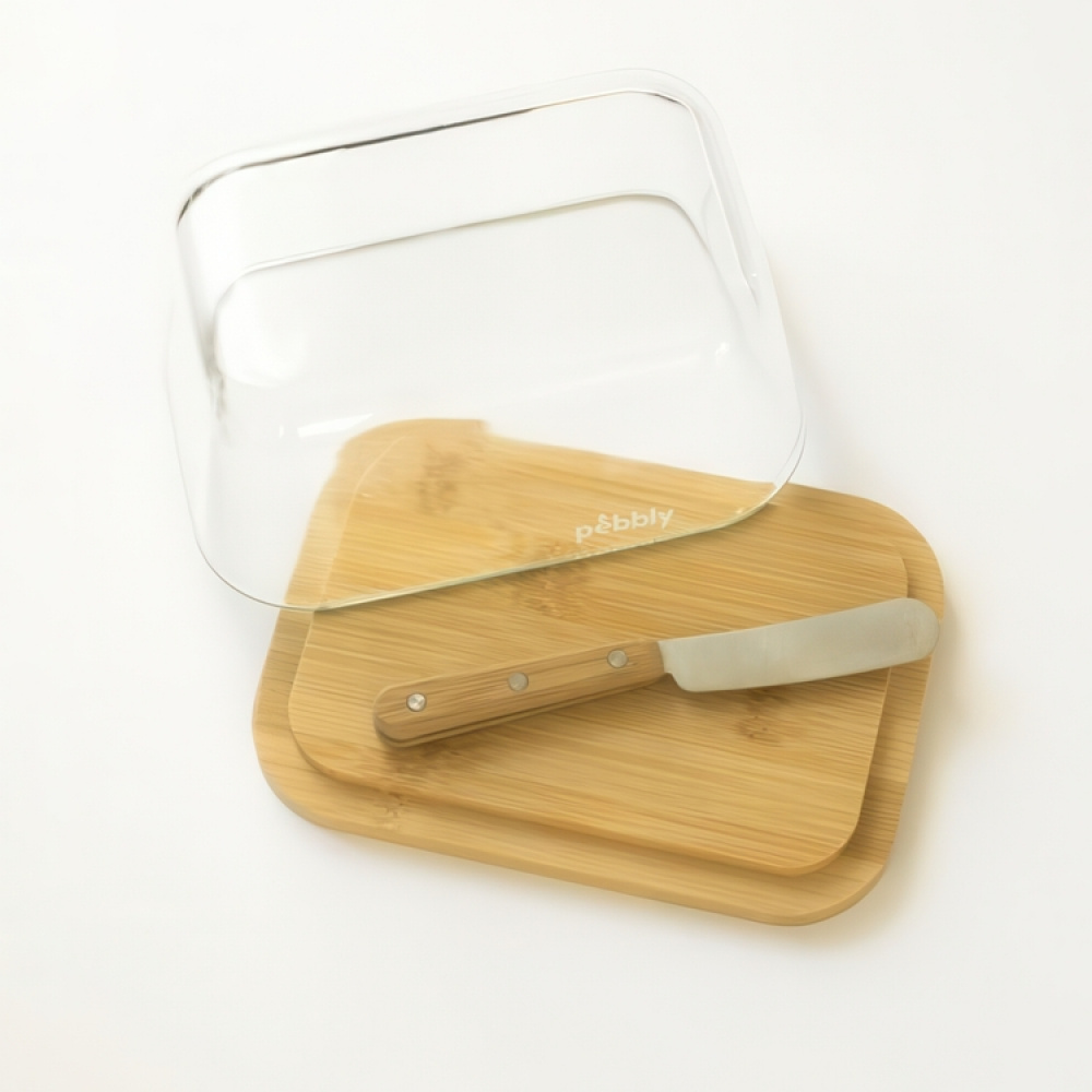 Butter Dish, Bamboo and Glass PEBBLY BEURRIER, 16,5 x 12 x H 8,5 cm, Clear / Nature in the group Storage / Kitchen storage / Fridge storage at SmartaSaker.se (42718)