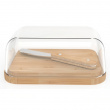 Butter Dish, Bamboo and Glass PEBBLY BEURRIER, 16,5 x 12 x H 8,5 cm, Clear / Nature