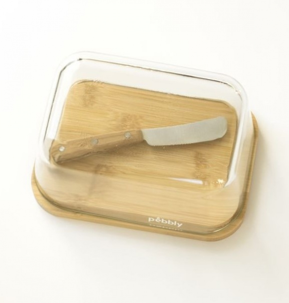 Butter Dish, Bamboo and Glass PEBBLY BEURRIER, 16,5 x 12 x H 8,5 cm, Clear / Nature in the group Storage / Kitchen storage / Fridge storage at SmartaSaker.se (42718)