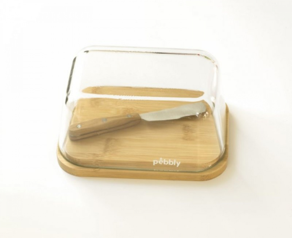 Butter Dish, Bamboo and Glass PEBBLY BEURRIER, 16,5 x 12 x H 8,5 cm, Clear / Nature in the group Storage / Kitchen storage / Fridge storage at SmartaSaker.se (42718)