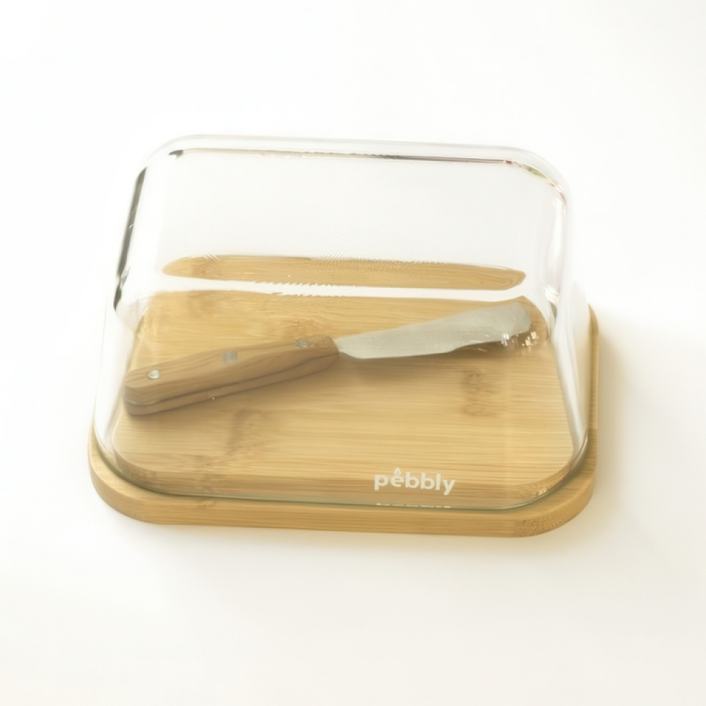Butter Dish, Bamboo and Glass PEBBLY BEURRIER, 16,5 x 12 x H 8,5 cm, Clear / Nature in the group Storage / Kitchen storage / Fridge storage at SmartaSaker.se (42718)