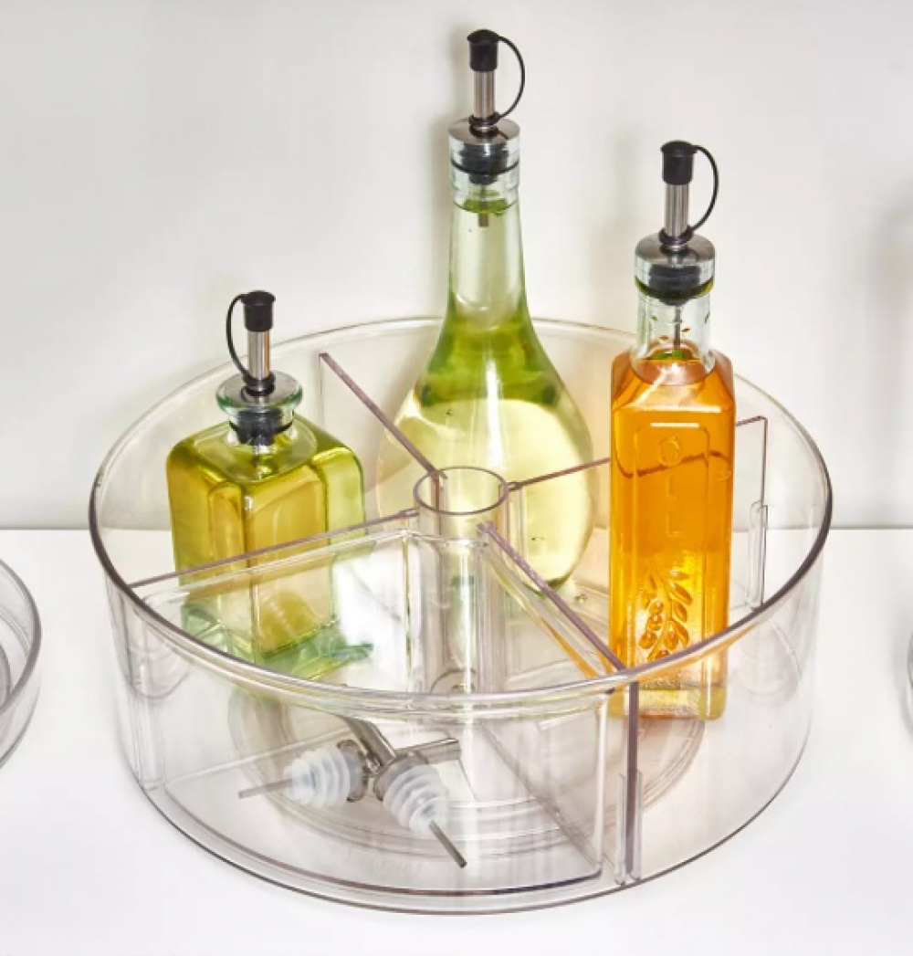 Turntable with 4 sections, 1 bin, THE HOME EDIT LAZY SUSAN, Ø 29,2 cm, Transparent in the group Storage / Kitchen storage / Kitchen cabinet organizers / Spice racks at SmartaSaker.se (42735)