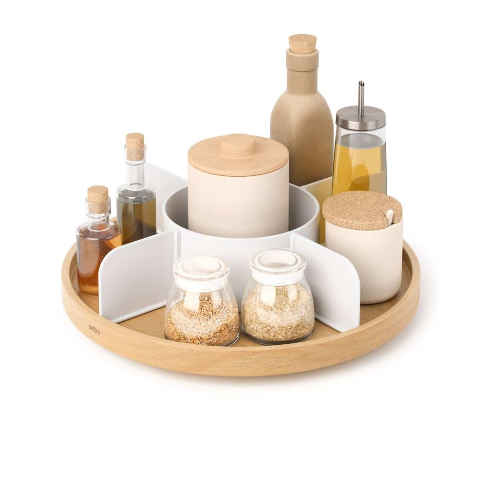 Turntable with dividers, UMBRA BELLWOOD LAZY SUSAN, Ø 30, Natural / White in the group Storage / Kitchen storage / Kitchen cabinet organizers / Spice racks at SmartaSaker.se (42741)