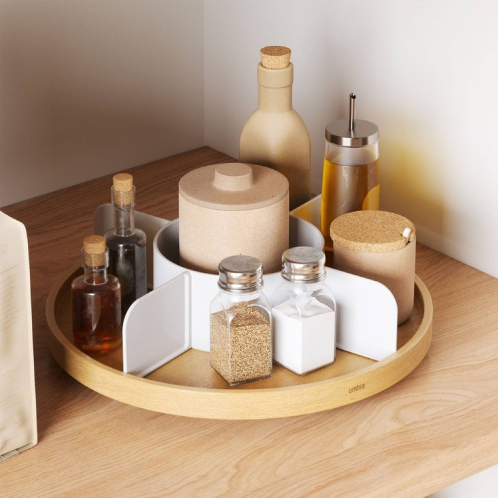 Turntable with dividers, UMBRA BELLWOOD LAZY SUSAN, Ø 30, Natural / White in the group Storage / Kitchen storage / Kitchen cabinet organizers / Spice racks at SmartaSaker.se (42741)