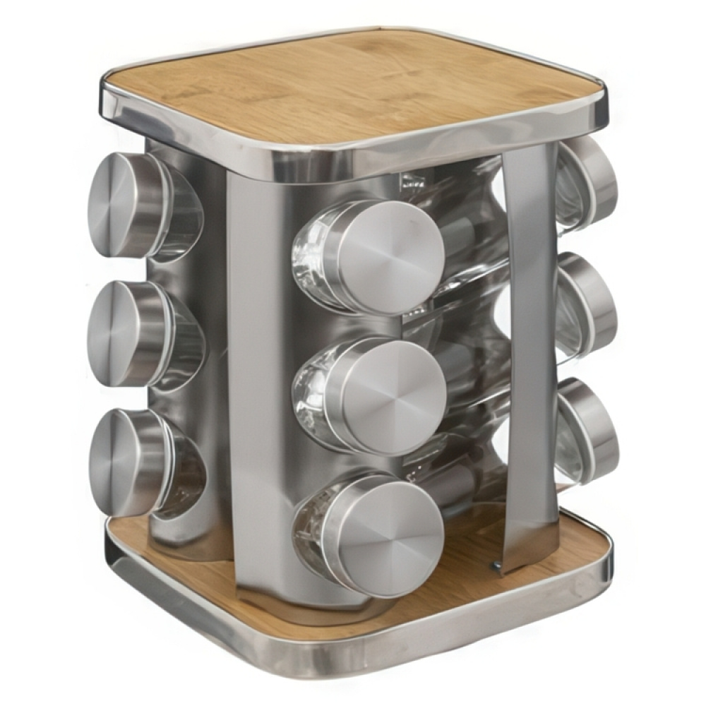 Rotating Spice Rack, BAMBOO SPIZE ORGANIZER, 17 x 17 x H 23 cm , Silver / Nature in the group Storage / Kitchen storage / Kitchen cabinet organizers / Spice racks at SmartaSaker.se (42753)