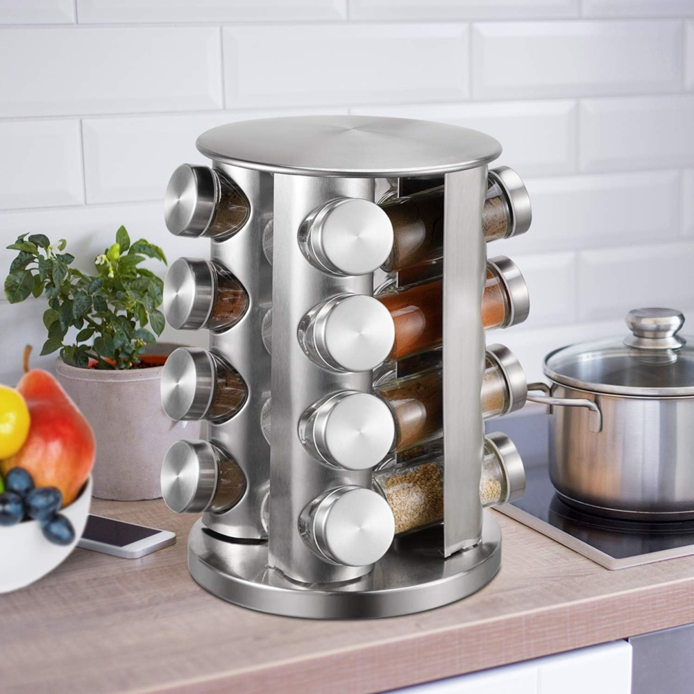 Rotating Spice Rack, SPICE RACK ROTA , Ø 21 x H 28,5 cm , Silver / Clear in the group Storage / Kitchen storage / Kitchen cabinet organizers / Spice racks at SmartaSaker.se (42755)