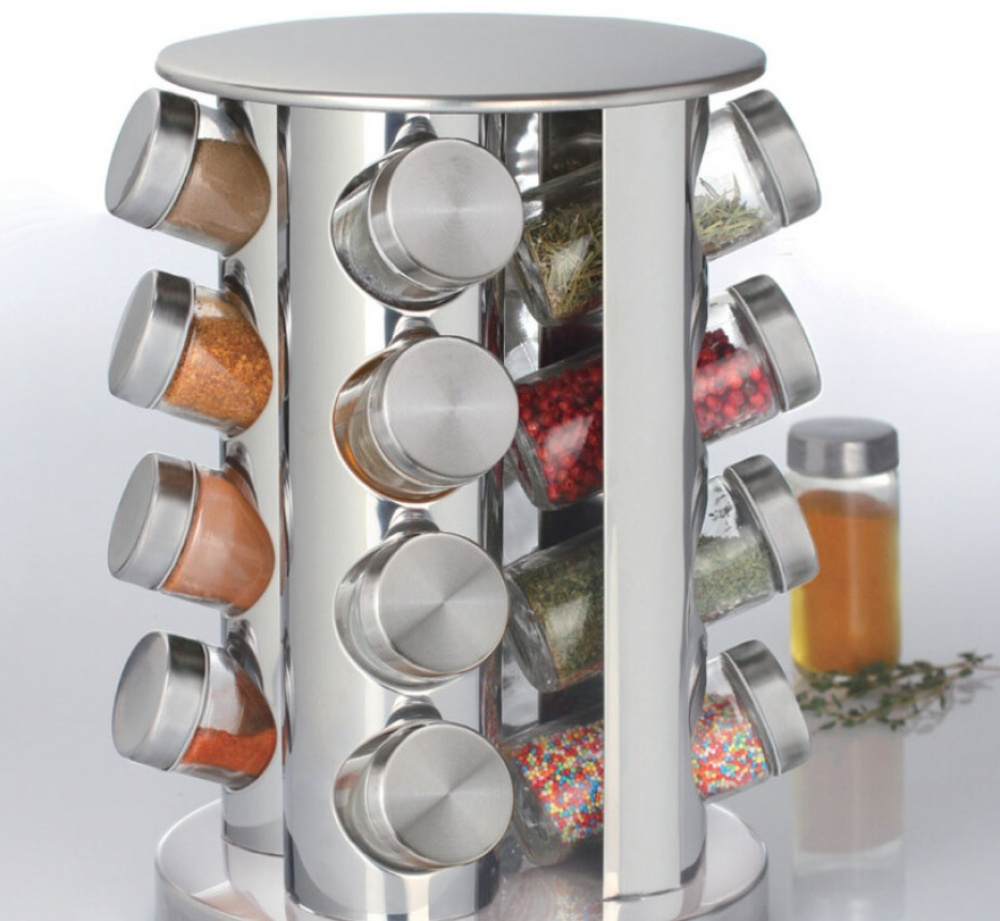 Rotating Spice Rack, SPICE RACK ROTA , Ø 21 x H 28,5 cm , Silver / Clear in the group Storage / Kitchen storage / Kitchen cabinet organizers / Spice racks at SmartaSaker.se (42755)
