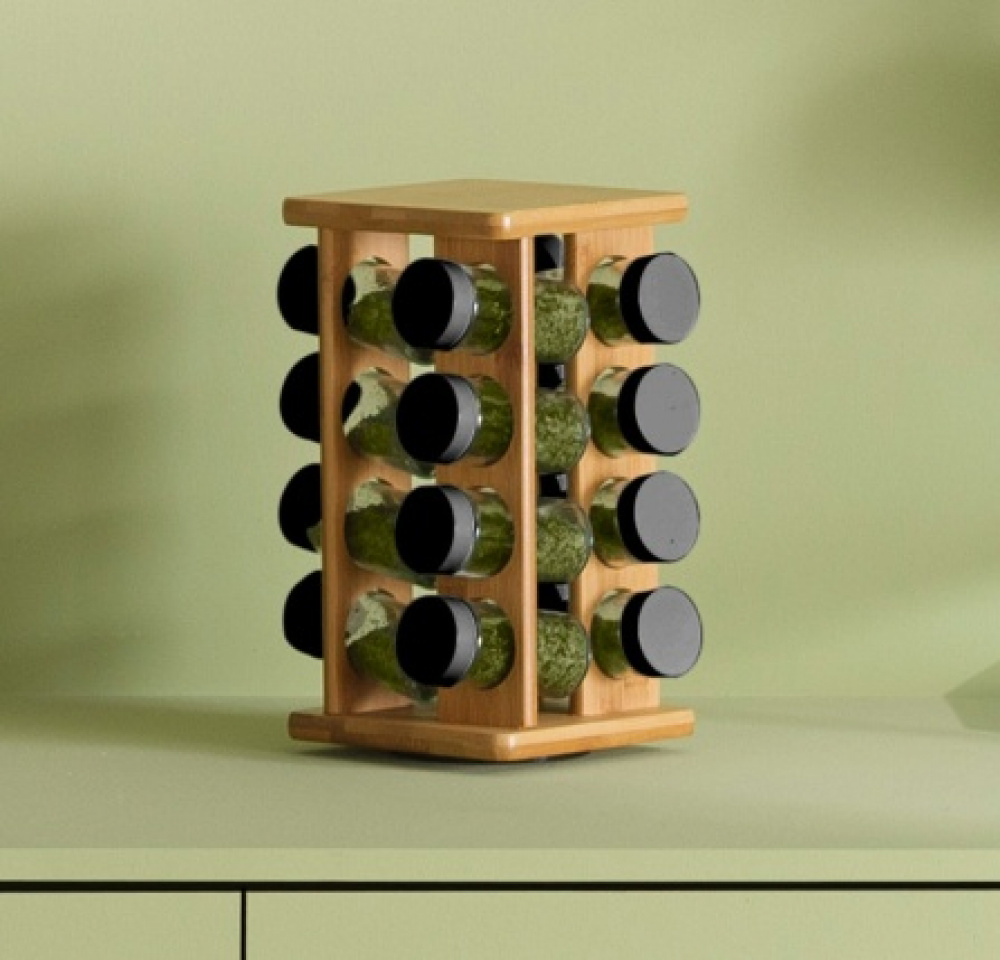 Rotating Spice Rack, ALL BAMBOO SQUARE ORGANIZER, 18 x 18 x H 29 cm, Nature in the group Storage / Kitchen storage / Kitchen cabinet organizers / Spice racks at SmartaSaker.se (42758)