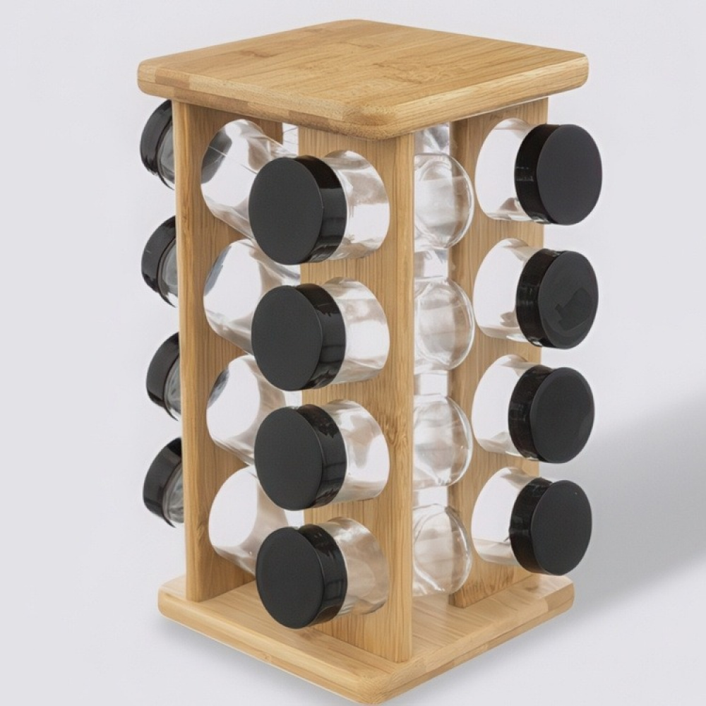 Rotating Spice Rack, ALL BAMBOO SQUARE ORGANIZER, 18 x 18 x H 29 cm, Nature in the group Storage / Kitchen storage / Kitchen cabinet organizers / Spice racks at SmartaSaker.se (42758)